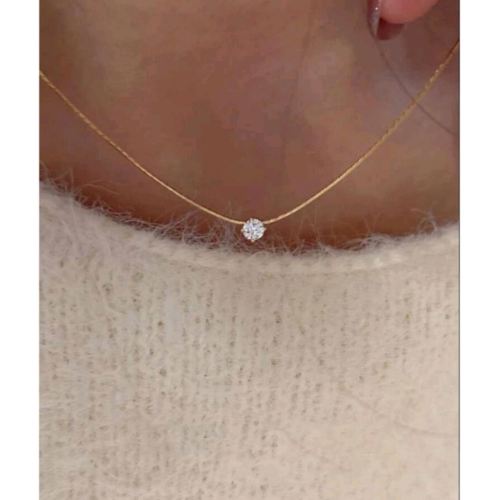NEW! Anthropologie Delicate Diamond Solitaire Pendant Chain Gold Necklace